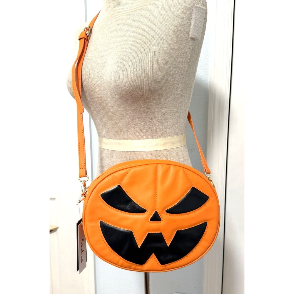 Erin Annie Orange Pumpkin Crossbody Purse Halloween Jack O Lantern Bag VEGAN